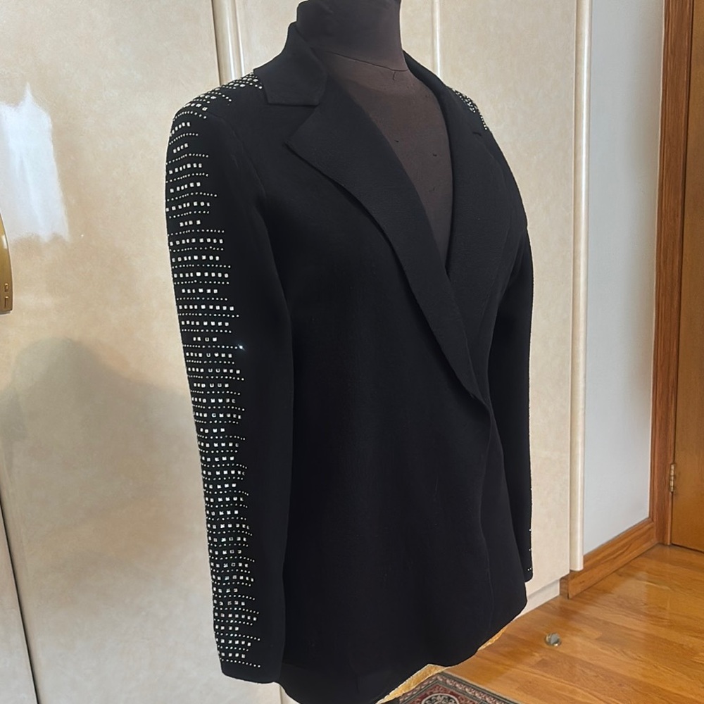 Elegant Black Blazer with Embellished Sleeves